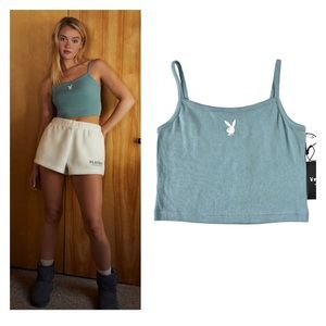 Playboy By PacSun Ribbed Cami Top Medium In Color Seafoam